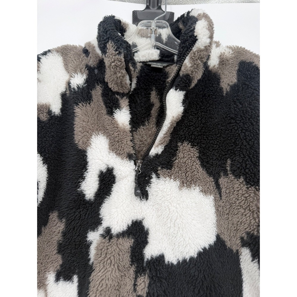 Eddie Bauer Fleece Pullover Women Size S Black White Grey Excellent Sherpa Camo - Picture 3 of 5